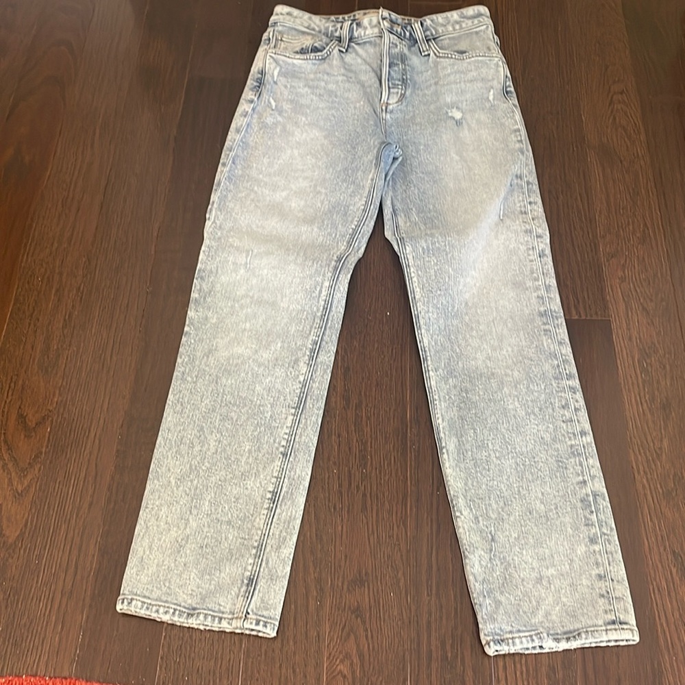 Joe’s mid rise boyfriend jeans. Light wash
